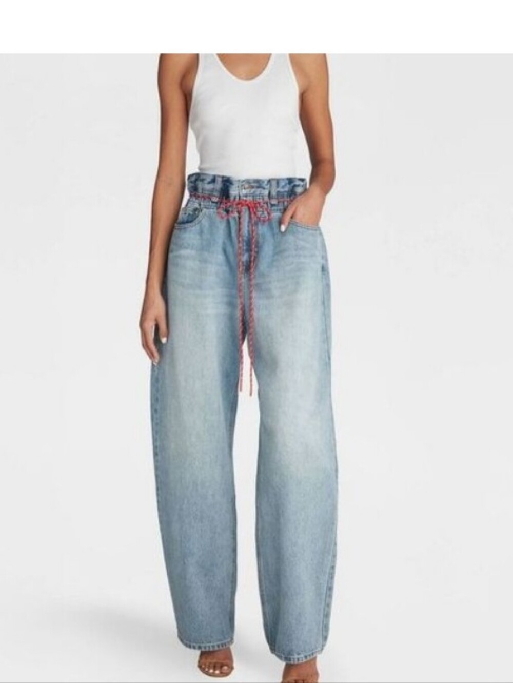 New Light Blue High-Waist Wide Leg Jeans with Drawstring KAHLANA